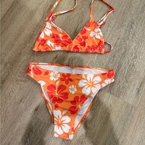 Girls Medium Floral Orange and White Bikini Set